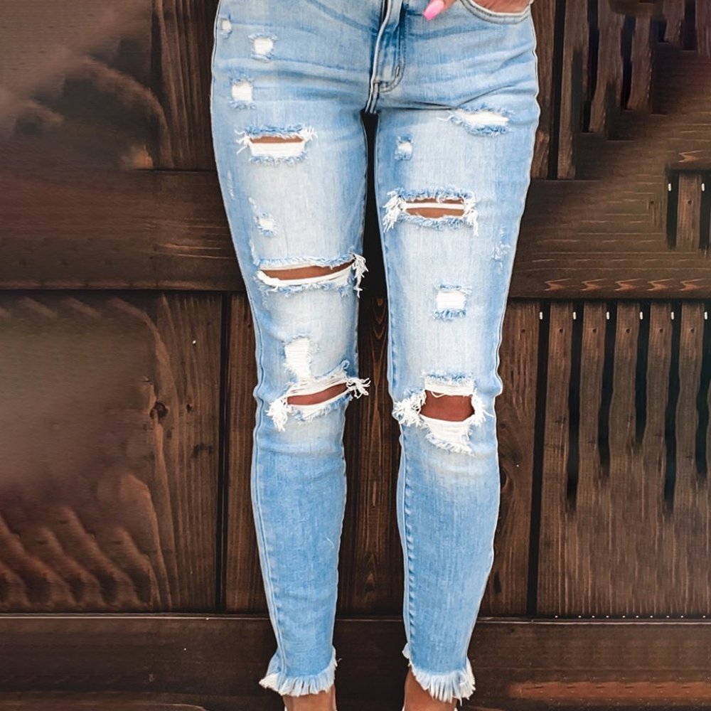 Light Blue Washed Ripped Jeans